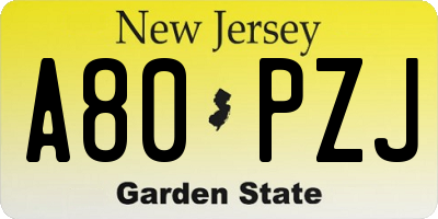 NJ license plate A80PZJ