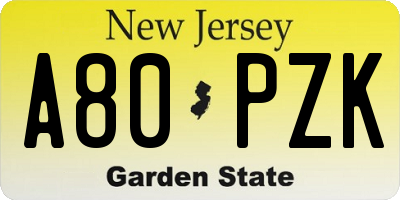 NJ license plate A80PZK