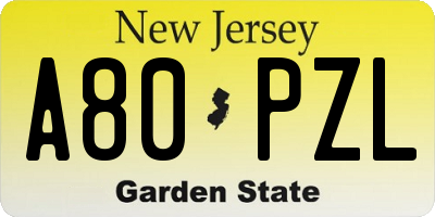 NJ license plate A80PZL