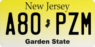 NJ license plate A80PZM