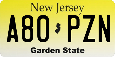 NJ license plate A80PZN