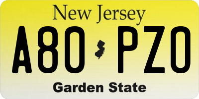 NJ license plate A80PZO