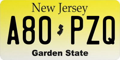 NJ license plate A80PZQ