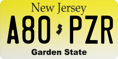 NJ license plate A80PZR