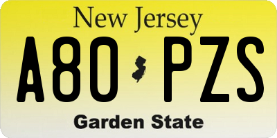 NJ license plate A80PZS
