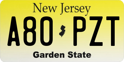 NJ license plate A80PZT