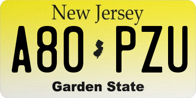NJ license plate A80PZU
