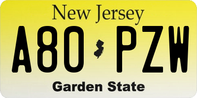NJ license plate A80PZW