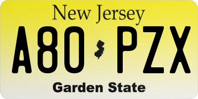 NJ license plate A80PZX