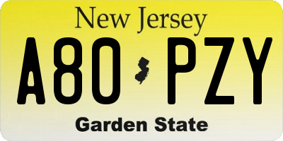 NJ license plate A80PZY