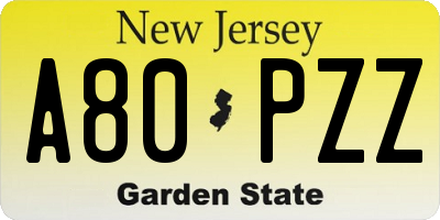 NJ license plate A80PZZ