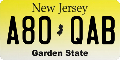 NJ license plate A80QAB