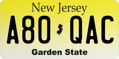 NJ license plate A80QAC