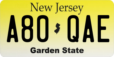 NJ license plate A80QAE