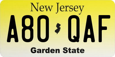 NJ license plate A80QAF