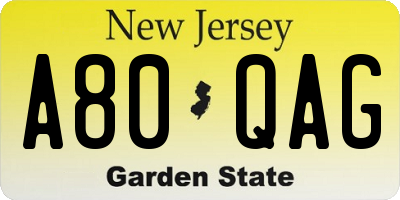 NJ license plate A80QAG