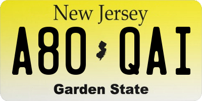 NJ license plate A80QAI