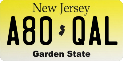 NJ license plate A80QAL