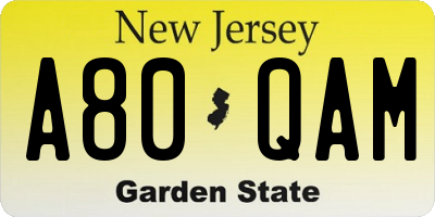 NJ license plate A80QAM