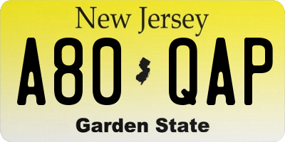 NJ license plate A80QAP