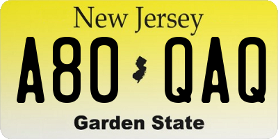 NJ license plate A80QAQ