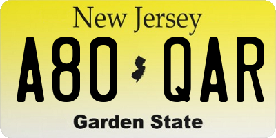 NJ license plate A80QAR