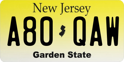 NJ license plate A80QAW