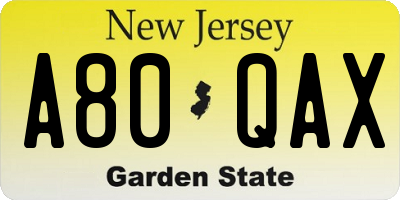 NJ license plate A80QAX