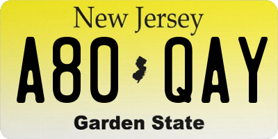 NJ license plate A80QAY