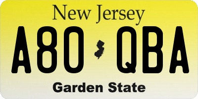 NJ license plate A80QBA