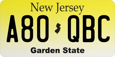 NJ license plate A80QBC