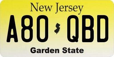 NJ license plate A80QBD