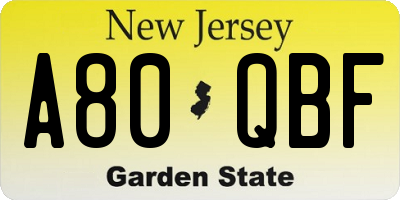 NJ license plate A80QBF