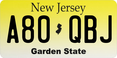 NJ license plate A80QBJ