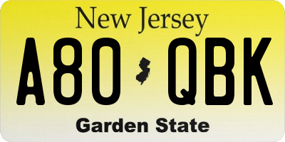 NJ license plate A80QBK