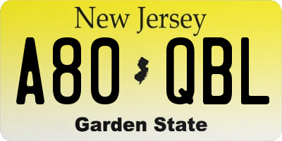 NJ license plate A80QBL