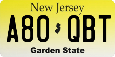 NJ license plate A80QBT