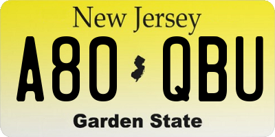 NJ license plate A80QBU