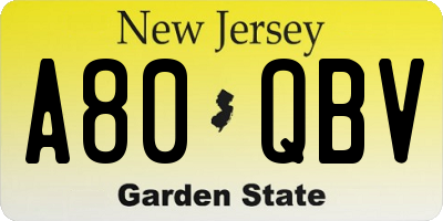NJ license plate A80QBV
