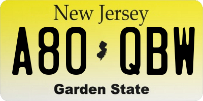 NJ license plate A80QBW