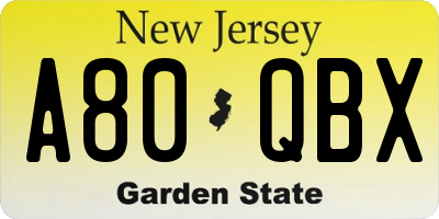 NJ license plate A80QBX