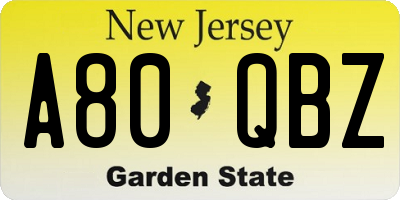 NJ license plate A80QBZ