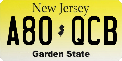 NJ license plate A80QCB