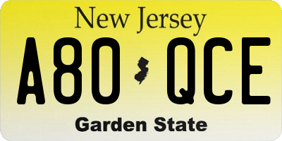 NJ license plate A80QCE