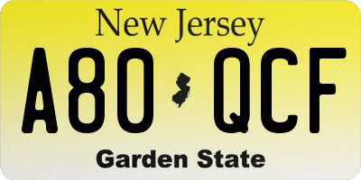 NJ license plate A80QCF