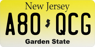NJ license plate A80QCG
