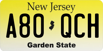 NJ license plate A80QCH