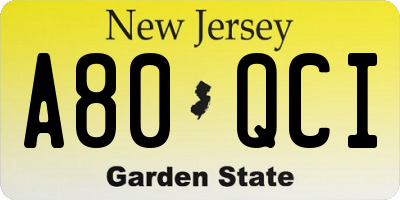 NJ license plate A80QCI