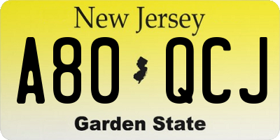 NJ license plate A80QCJ