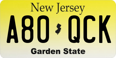 NJ license plate A80QCK
